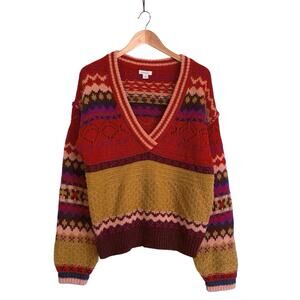 Sundance Sweater Size Small Senga Oversized V Neck Fair Isle